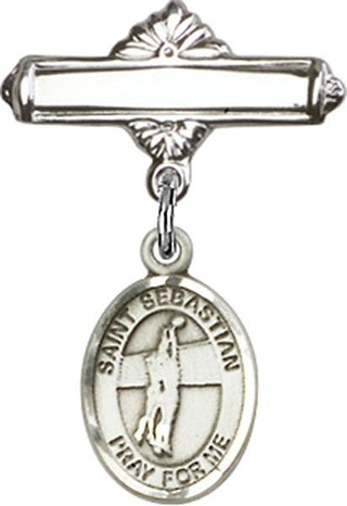 Sterling Silver Polished Badge Pin St. Sebastian / Volleyball Baby Badge