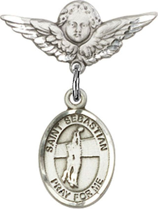 Sterling Silver Small Angel w/Wings St. Sebastian / Volleyball Baby Badge
