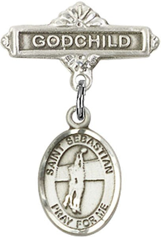 Sterling Silver Godchild St. Sebastian / Volleyball Baby Badge