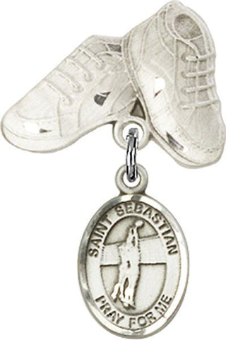 Sterling Silver Baby Boots St. Sebastian / Volleyball Baby Badge