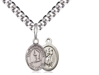 Pewter Saint Christopher Skiing Medal Religious and Catholic Jewelry