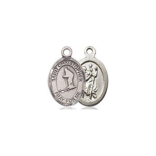 Sterling Silver Saint Christopher Skiing Medal Religious and Catholic Jewelry