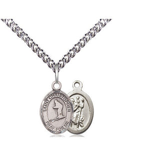 Sterling Silver Saint Christopher Skiing Medal Religious and Catholic Jewelry