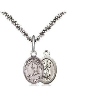 Sterling Silver Saint Christopher Skiing Medal Religious and Catholic Jewelry