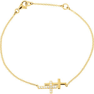 14K Gold 1/5 CTW Diamond Double Sideways Cross 8" Bracelet