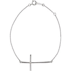 Sterling Silver Imitation Diamond Sideways Cross Bracelet