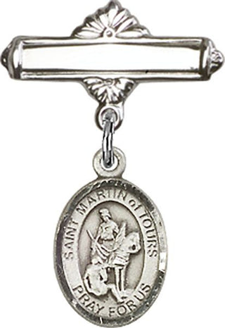 Sterling Silver Polished Badge Pin St. Martin of Tours Baby Badge - Engravable