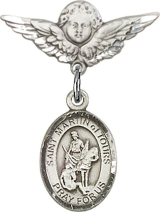 Sterling Silver Small Angel w/Wings St. Martin of Tours Baby Badge - Engravable