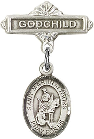 Sterling Silver Godchild St. Martin of Tours Baby Badge - Engravable