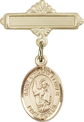 14kt Gold Filled Polished Badge Pin St. Vincent Ferrer Baby Badge - Engravable