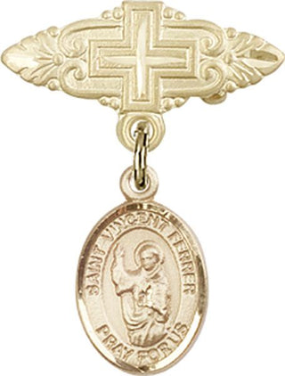 14kt Gold Filled Badge Pin With Cross St. Vincent Ferrer Baby Badge - Engravable