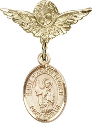 14kt Gold Filled Small Angel w/Wings St. Vincent Ferrer Baby Badge - Engravable
