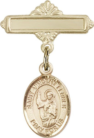 14kt Gold Polished Badge Pin St. Vincent Ferrer Baby Badge - Engravable
