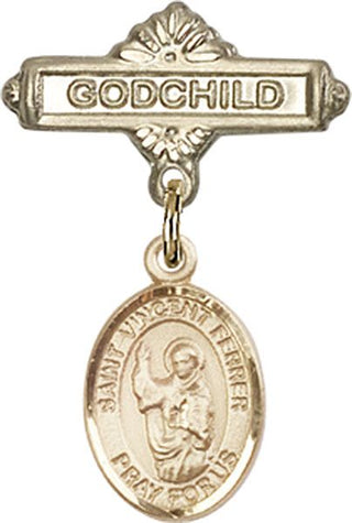 14kt Gold Godchild St. Vincent Ferrer Baby Badge - Engravable