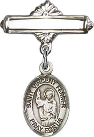 Sterling Silver Polished Badge Pin St. Vincent Ferrer Baby Badge - Engravable