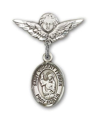 Sterling Silver Small Angel w/Wings St. Vincent Ferrer Baby Badge - Engravable