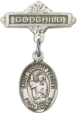 Sterling Silver Godchild St. Vincent Ferrer Baby Badge - Engravable