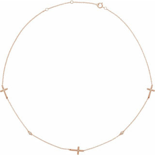 14K Rose 1/10 CTW Natural Diamond 5-Station Cross 16-18â Necklace