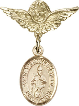 14kt Gold Filled Small Angel w/Wings St. Augustine of Hippo Baby Badge - Engravable