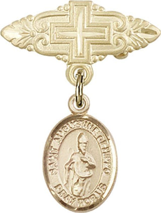 14kt Gold Badge Pin With Cross St. Augustine of Hippo Baby Badge - Engravable
