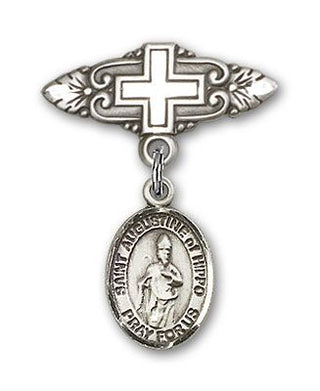 Sterling Silver Badge Pin With Cross St. Augustine of Hippo Baby Badge - Engravable