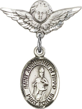 Sterling Silver Small Angel w/Wings St. Augustine of Hippo Baby Badge - Engravable