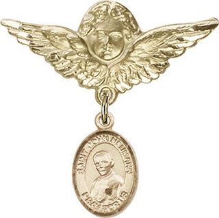 14kt Gold Large Angel w/Wings St. John Neumann Baby Badge - Engravable