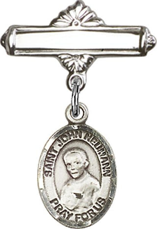 Sterling Silver Polished Badge Pin St. John Neumann Baby Badge - Engravable