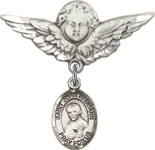 Sterling Silver Large Angel w/Wings St. John Neumann Baby Badge - Engravable