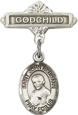 Sterling Silver Godchild St. John Neumann Baby Badge - Engravable