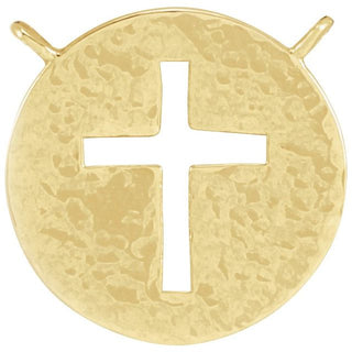 10K Yellow Pierced Cross Hammered Disc Necklace Center