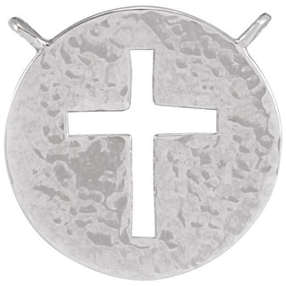 Platinum Pierced Cross Hammered Disc Necklace Center