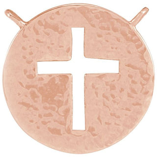 18K Rose Pierced Cross Hammered Disc Necklace Center