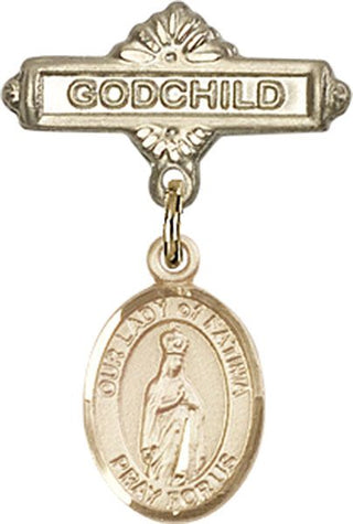 14kt Gold Filled Godchild O/L of Fatima Baby Badge - Engravable
