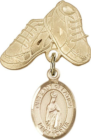 14kt Gold Baby Boots O/L of Fatima Baby Badge - Engravable