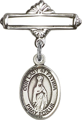 Sterling Silver Polished Badge Pin O/L of Fatima Baby Badge - Engravable