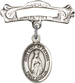 Sterling Silver Badge Pin O/L of Fatima Baby Badge - Engravable