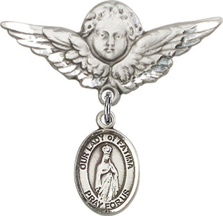 Sterling Silver Large Angel w/Wings O/L of Fatima Baby Badge - Engravable