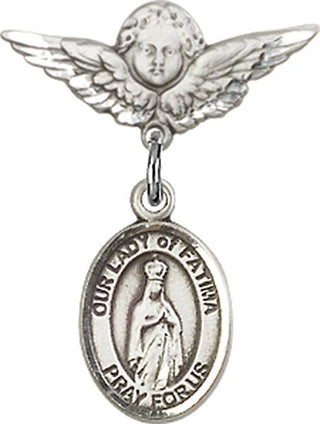 Sterling Silver Small Angel w/Wings O/L of Fatima Baby Badge - Engravable