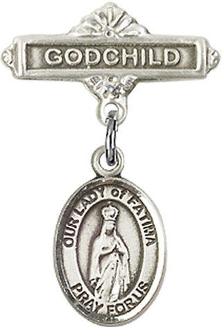 Sterling Silver Godchild O/L of Fatima Baby Badge - Engravable