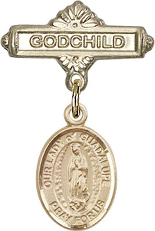 14kt Gold Filled Godchild O/L of Guadalupe Baby Badge - Engravable