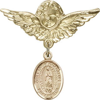 14kt Gold Large Angel w/Wings O/L of Guadalupe Baby Badge - Engravable