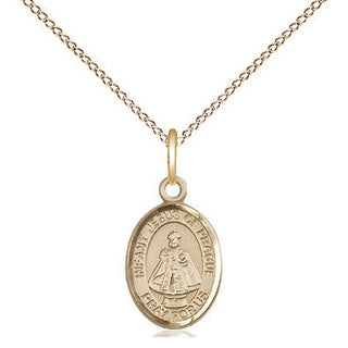 14kt Gold Infant of Prague Medal Engraved Catholic Saint Jewelry