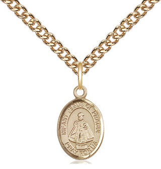 14kt Gold Infant of Prague Medal Engraved Catholic Saint Jewelry