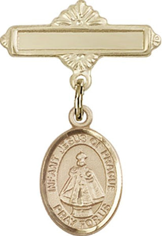 14kt Gold Filled Polished Badge Pin Infant of Prague Baby Badge - Engravable