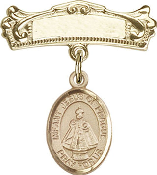 14kt Gold Filled Badge Pin Infant of Prague Baby Badge - Engravable