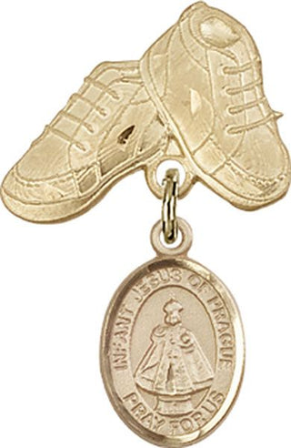14kt Gold Baby Boots Infant of Prague Baby Badge - Engravable