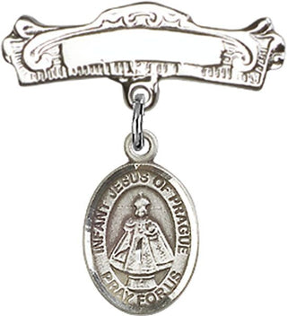Sterling Silver Badge Pin Infant of Prague Baby Badge - Engravable