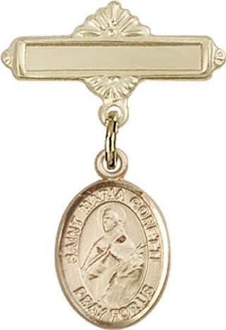14kt Gold Polished Badge Pin St. Maria Goretti Baby Badge - Engravable