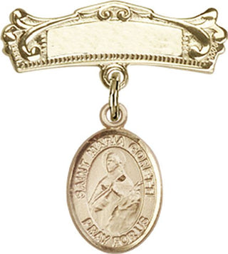 14kt Gold Badge Pin St. Maria Goretti Baby Badge - Engravable